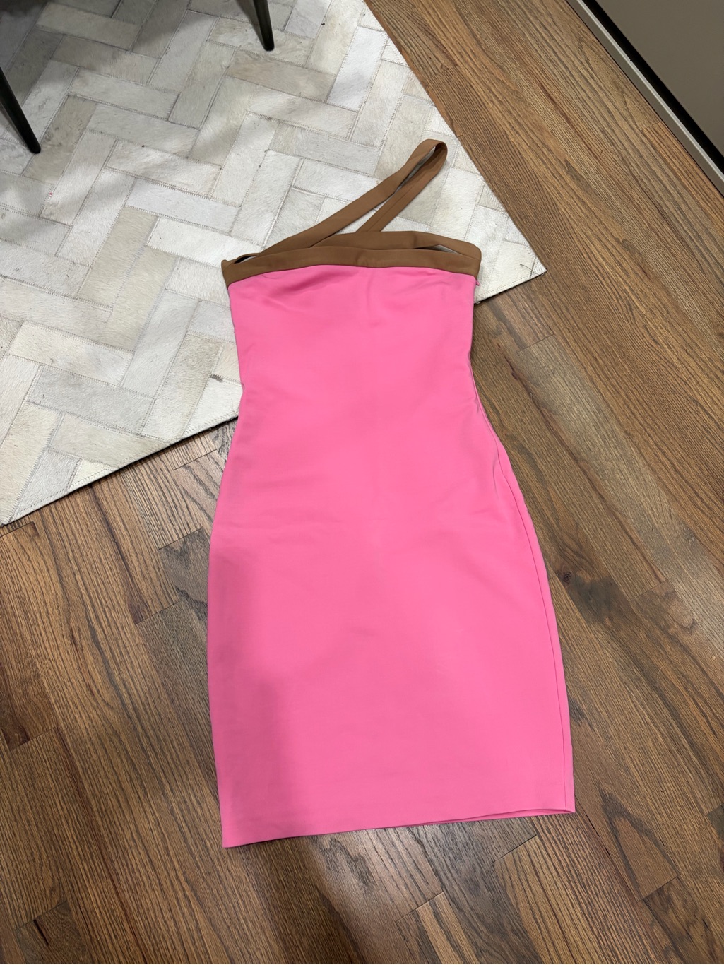 Dsquared2 Pink One-Shoulder Bodycon Dress With Tan Trim